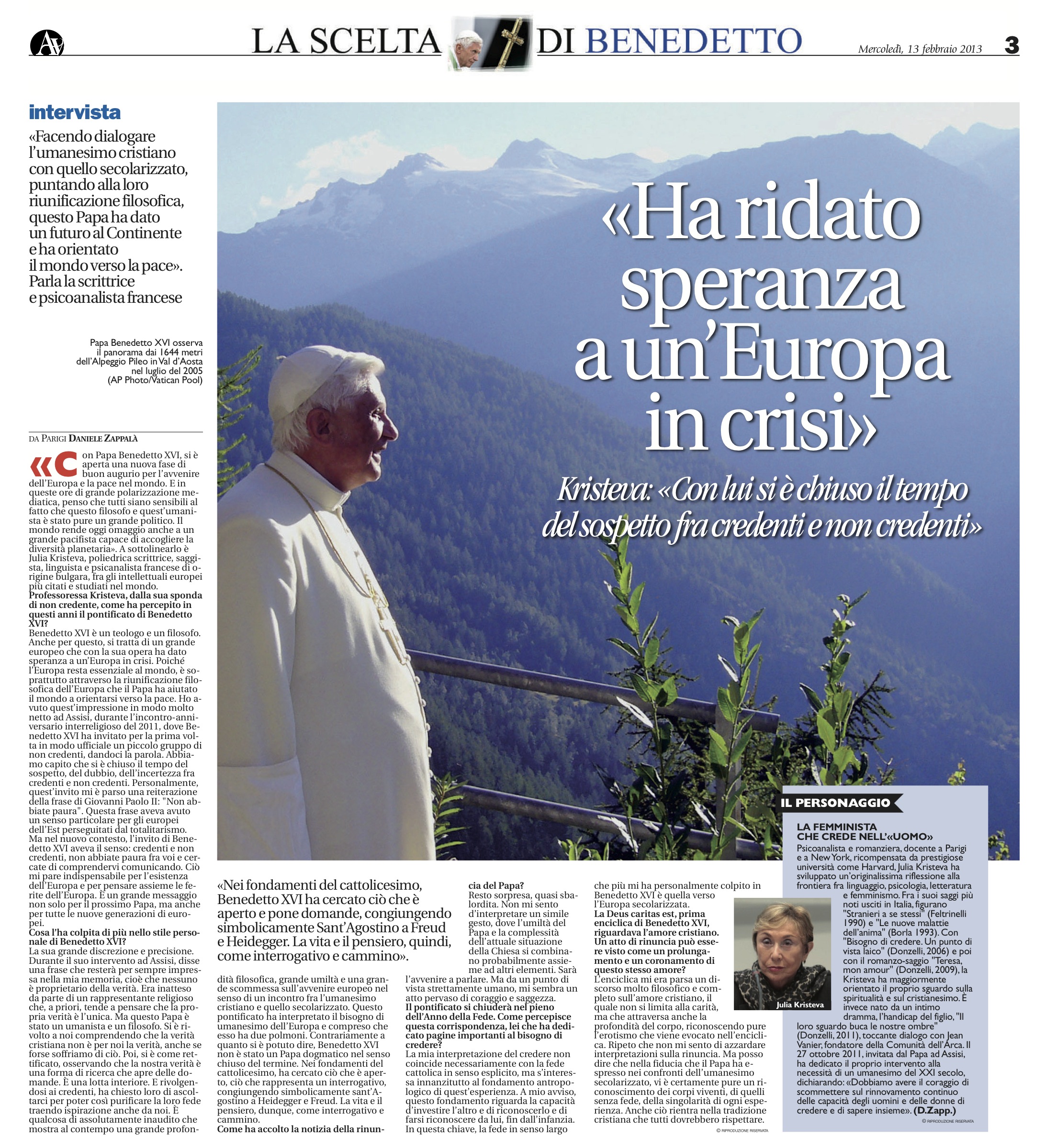 Avvenire Julia Kristeva Benedict XVI